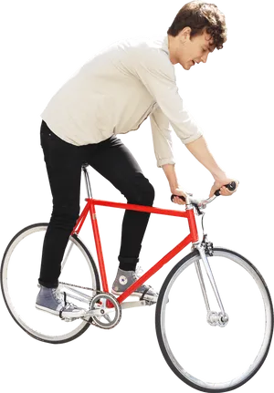 Man Riding Red Fixed Gear Bike PNG Image