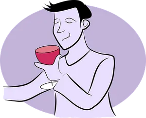 Man Savoring Wine Cartoon PNG Image