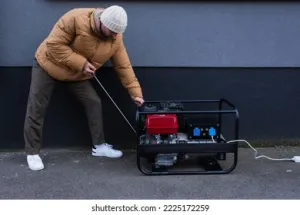 Man Starting Portable Generator Outdoors PNG Image