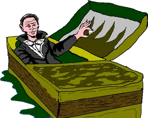 Man Waking Up In Coffin Illustration PNG Image