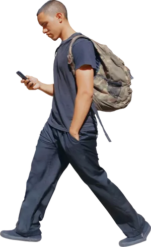 Man Walking While Using Phone PNG Image