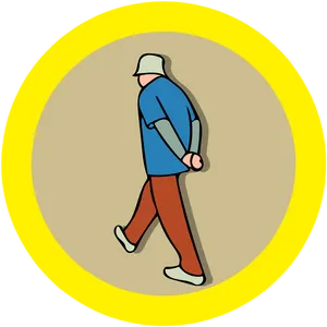 Man Walking Yellow Circle Background PNG Image