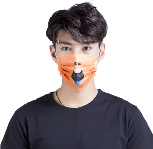 Man Wearing Animal Design Surgical Mask PNG Image