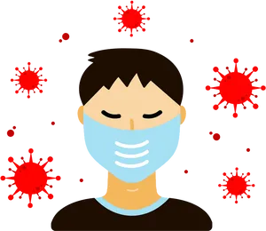 Man Wearing Mask Amidst Viruses PNG Image