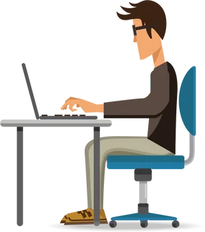 Man Workingon Laptop Vector PNG Image