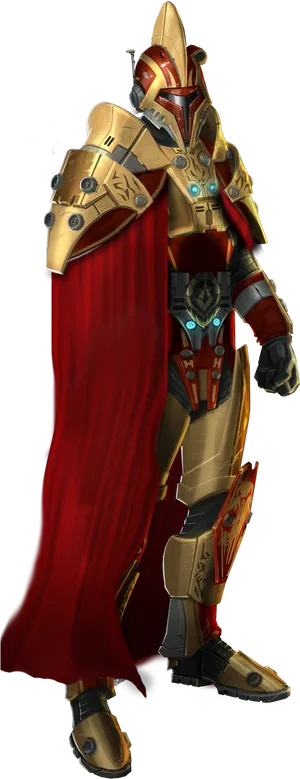 Mandalorian Armored Character Red Cape PNG Image