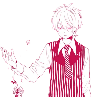 Manga Style Boy With Rose PNG