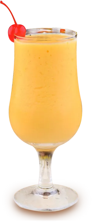 Mango Milkshakewith Cherry Garnish PNG Image