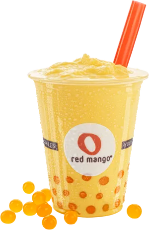 Mango Smoothie Red Straw PNG Image