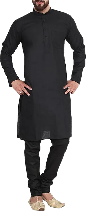 Manin Black Kurta Pajama PNG Image