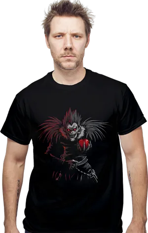 Manin Black Tshirtwith Graphic Design PNG Image