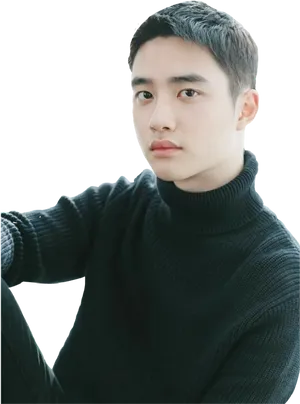 Manin Black Turtleneck PNG Image