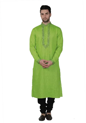 Manin Green Kurta Standing PNG Image