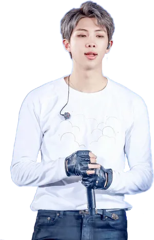 Manin Whitewith Microphone PNG Image