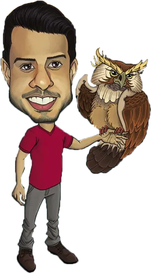 Manwith Owl Caricature PNG Image