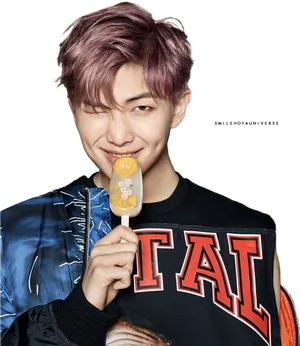 Manwith Popsicleand Wink PNG Image