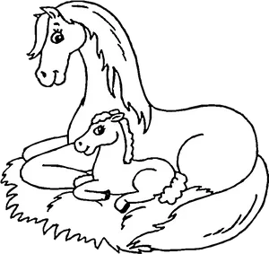 Mare_and_ Foal_ Coloring_ Page PNG Image