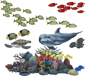 Marine_ Life_and_ Coral_ Reef_ Illustration.png PNG Image