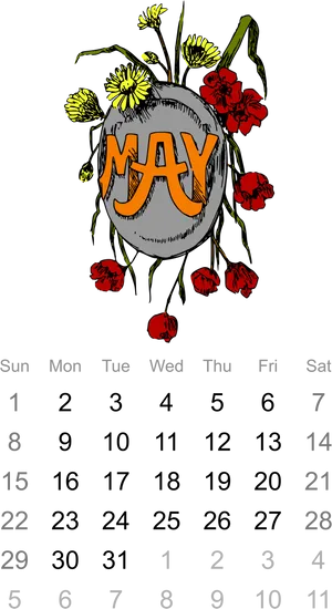 May Calendar Artistic Floral Design PNG Image