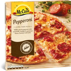 Mc Cain Pepperoni Ultra Thin Pizza Box PNG Image