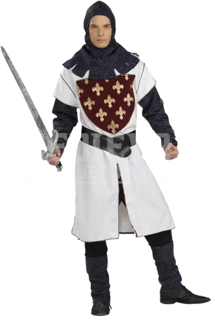 Medieval Knight Posingwith Swordand Shield PNG Image