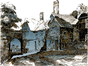 Medieval Style Cottage Sketch PNG Image