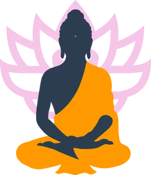 Meditating Buddha Silhouette Lotus Background PNG Image