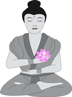 Meditating Figurewith Lotus Flower PNG Image