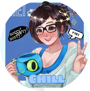 Mei Overwatch Chill Mug Artwork PNG Image