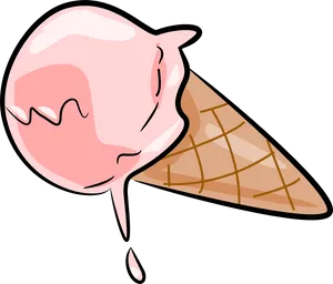 Melting Pink Ice Cream Cone PNG Image