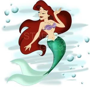 Mermaid Cartoon Underwater Bubbles PNG Image