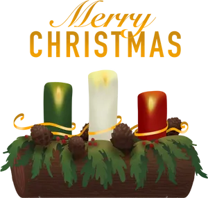 Merry Christmas Candlesand Pine Decoration PNG Image