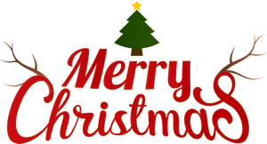 Merry Christmas Tree Reindeer Antlers Graphic PNG Image