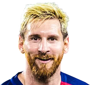 Messi Blonde Hairstyle Barcelona Jersey PNG Image