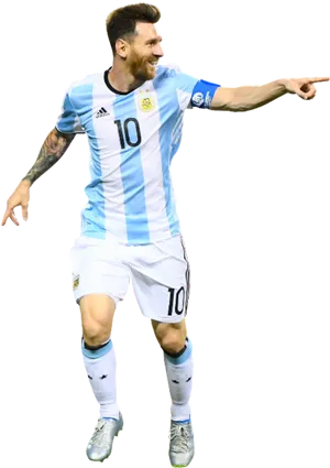 Messi Celebratingin Argentina Kit PNG Image