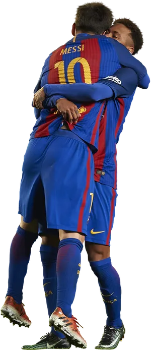 Messiand Neymar Celebratory Hug PNG Image