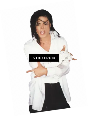 Michael Jackson White Shirt Pointing Pose PNG Image