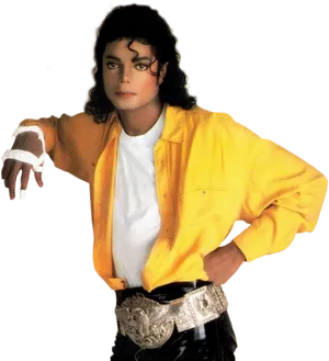 Michael_ Jackson_ Yellow_ Jacket_ Pose PNG Image