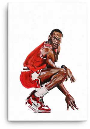 Michael Jordan Iconic Crouch Painting PNG Image