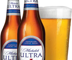 Michelob Ultra Bottlesand Glass PNG Image