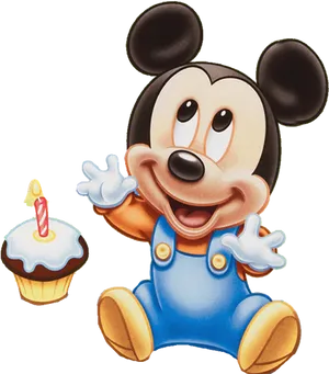 Mickey_ Baby_with_ Birthday_ Cupcake PNG Image