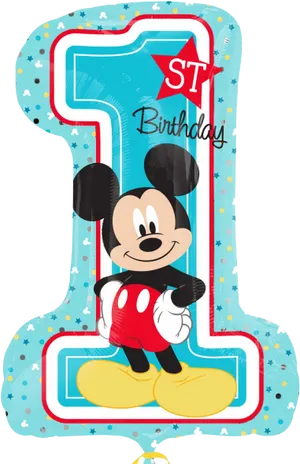 Mickey First Birthday Balloon Design PNG Image