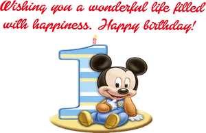 Mickey First Birthday Greeting PNG Image