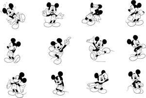 Mickey_ Mouse_ Various_ Poses_ Vector PNG Image