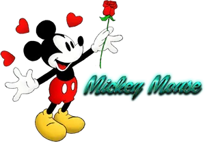 Mickey Mouse With Rose PNG Image