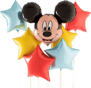 Mickey Mouseand Star Balloons PNG Image