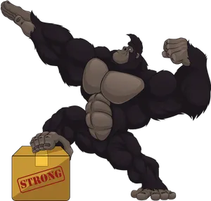 Mighty Gorilla Carrying Strong Box PNG Image