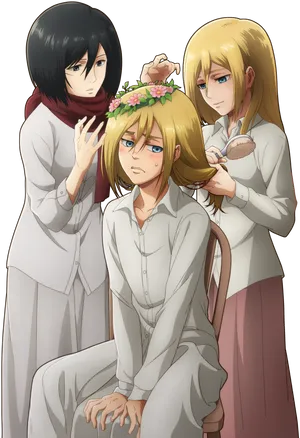 Mikasa_and_ Friends_ Grooming_ Session PNG Image