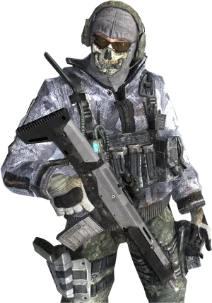 Military Game Characterwith Skull Maskand Gun PNG Image