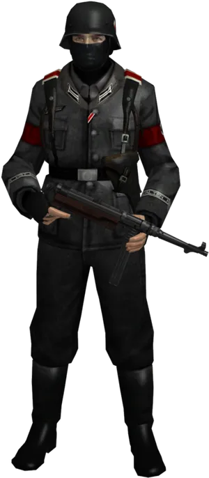 Military Uniformed Figurewith Firearm PNG Image